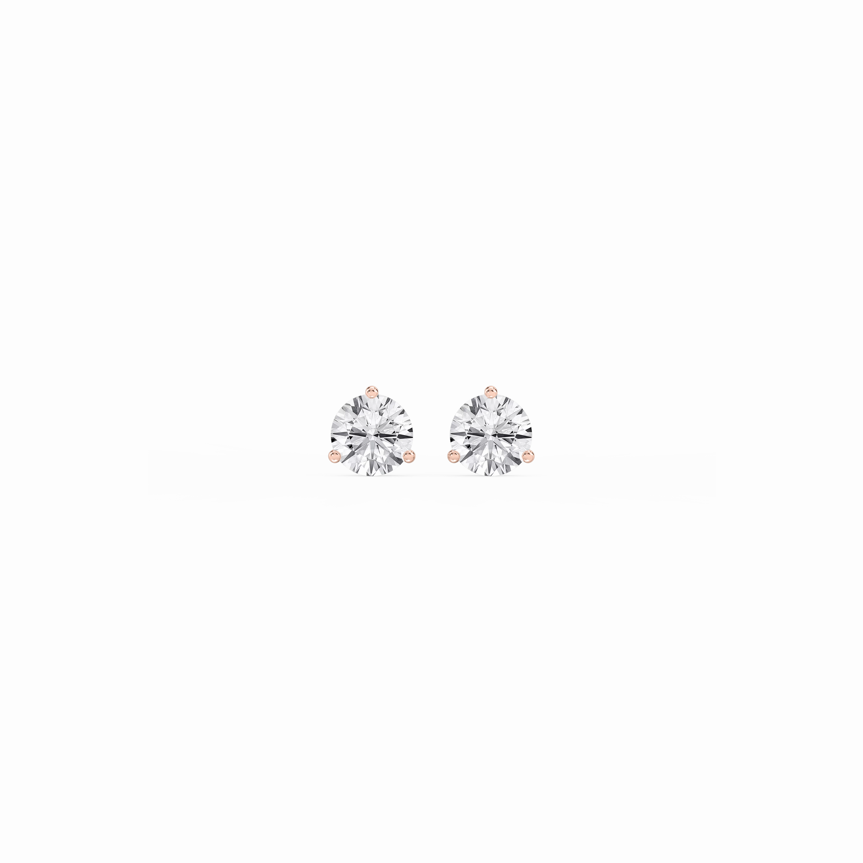Lovely Ornament Round Lab Grown Diamond Classic Three Prong Martini Stud Earrings