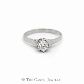 Unisex Appeal .38CT Old European Cut Diamond Solitaire Engagement Ring in 14KT White Gold