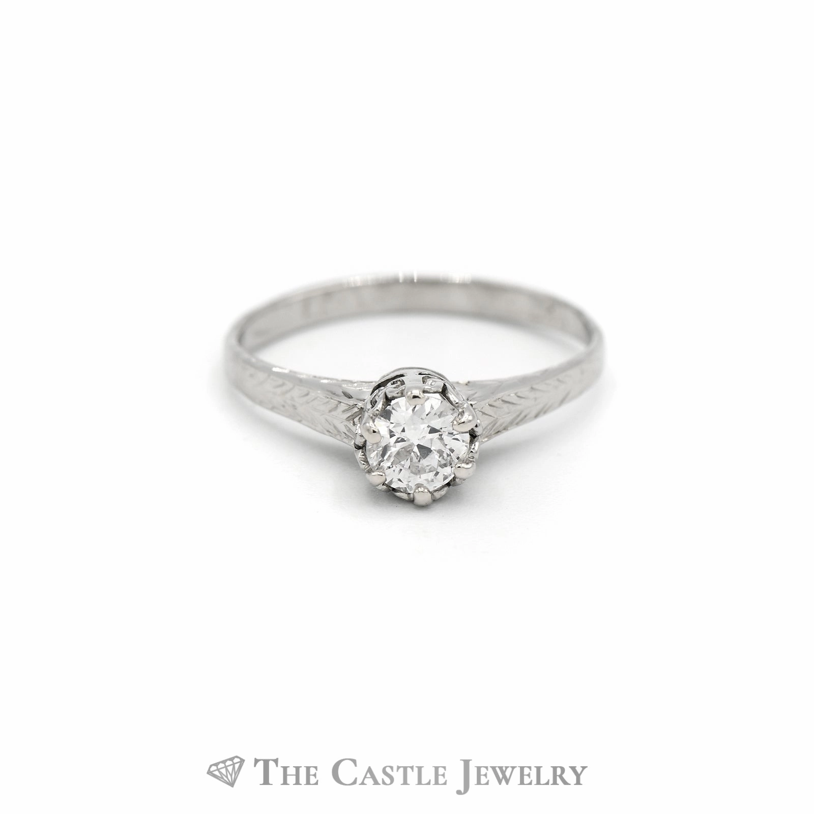 Unisex Appeal .38CT Old European Cut Diamond Solitaire Engagement Ring in 14KT White Gold