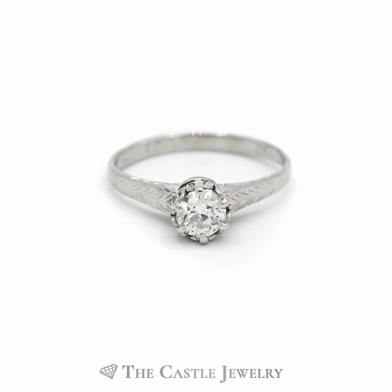 Signature Piece DIY project .38CT Old European Cut Diamond Solitaire Engagement Ring in 14KT White Gold
