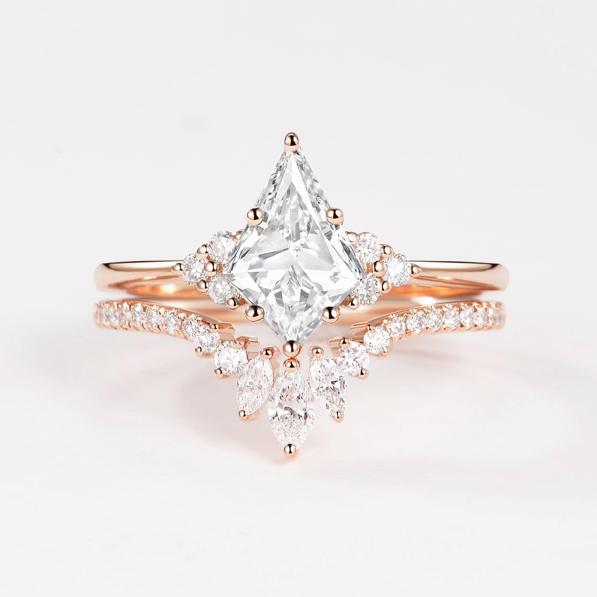 1.0ct Kite Lab Grown Diamond Engagement Ring Set 2pcs - Lydia Luxe Shine Up