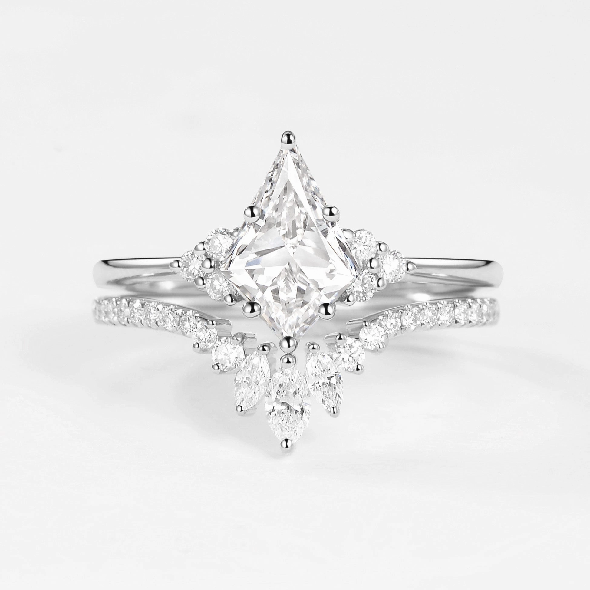 1.0ct Kite Lab Grown Diamond Engagement Ring Set 2pcs - Lydia Seasonal Gift Flat Lay