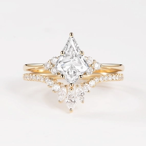 1.0ct Kite Lab Grown Diamond Engagement Ring Set 2pcs - Lydia Sophisticated Glam Layered Spark