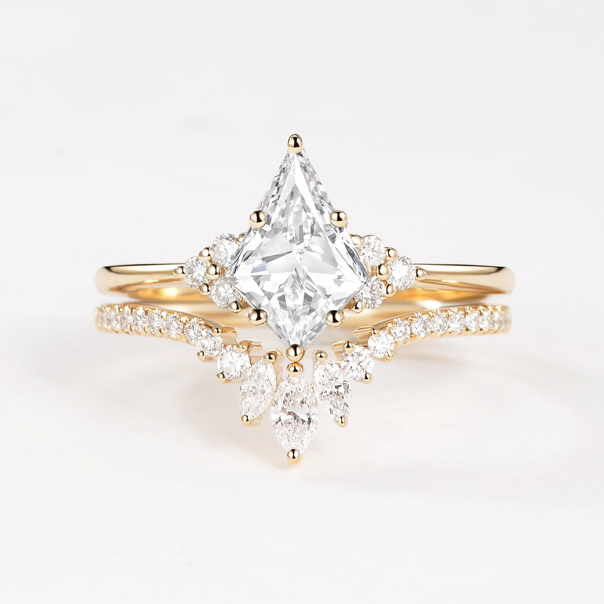 1.0ct Kite Lab Grown Diamond Engagement Ring Set 2pcs - Lydia Sophisticated Glam Layered Spark