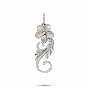Trend Setting Street Accent Hawaiian Heirloom Plumeria Pendant in White Gold with Diamonds - 30mm