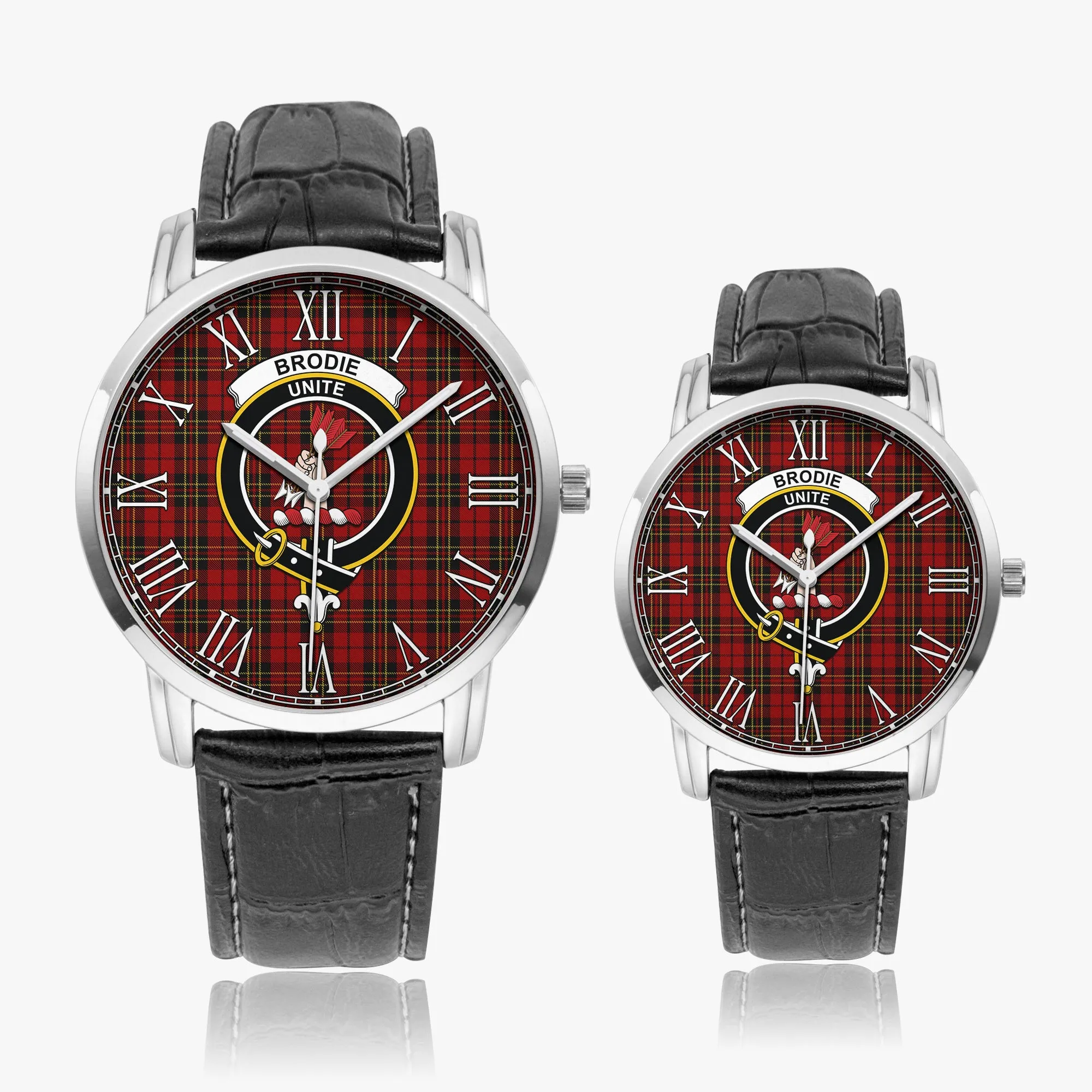 Brodie Tartan Family Crest Leather Strap Quartz Watch