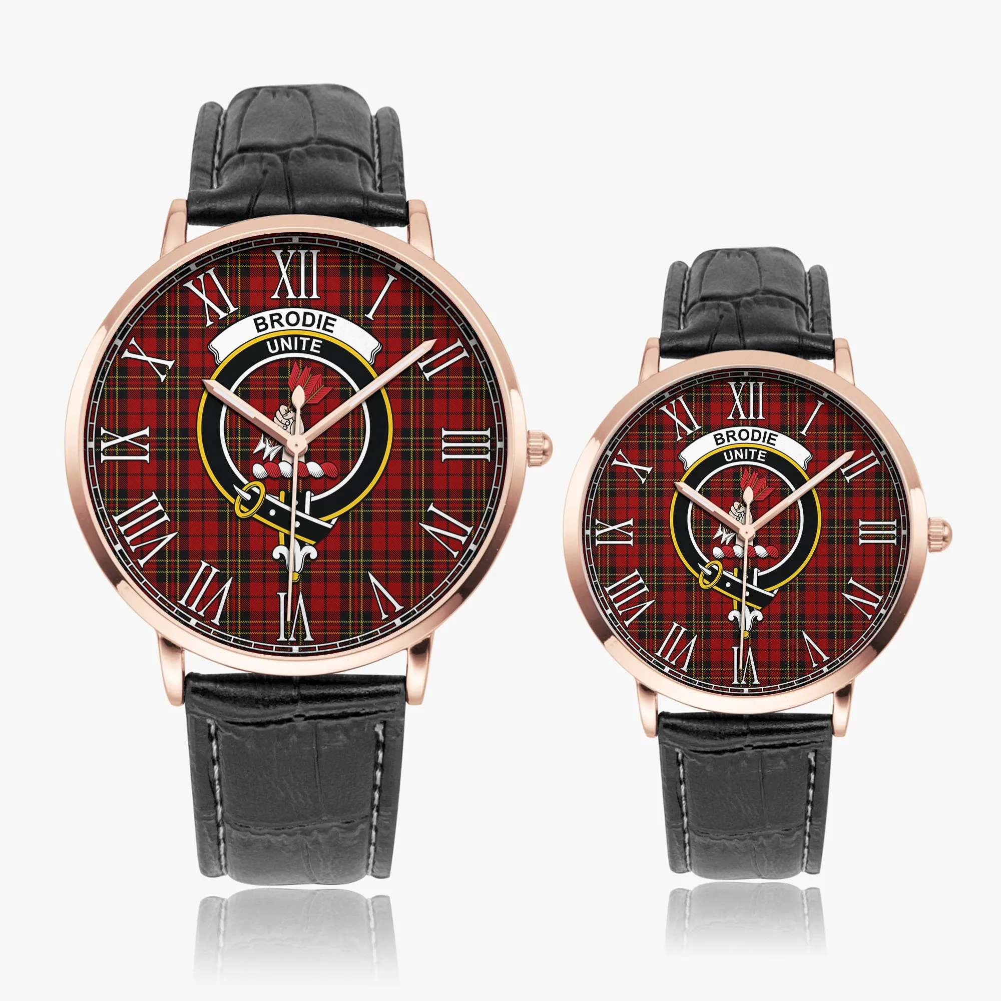 Brodie Tartan Family Crest Leather Strap Quartz Watch