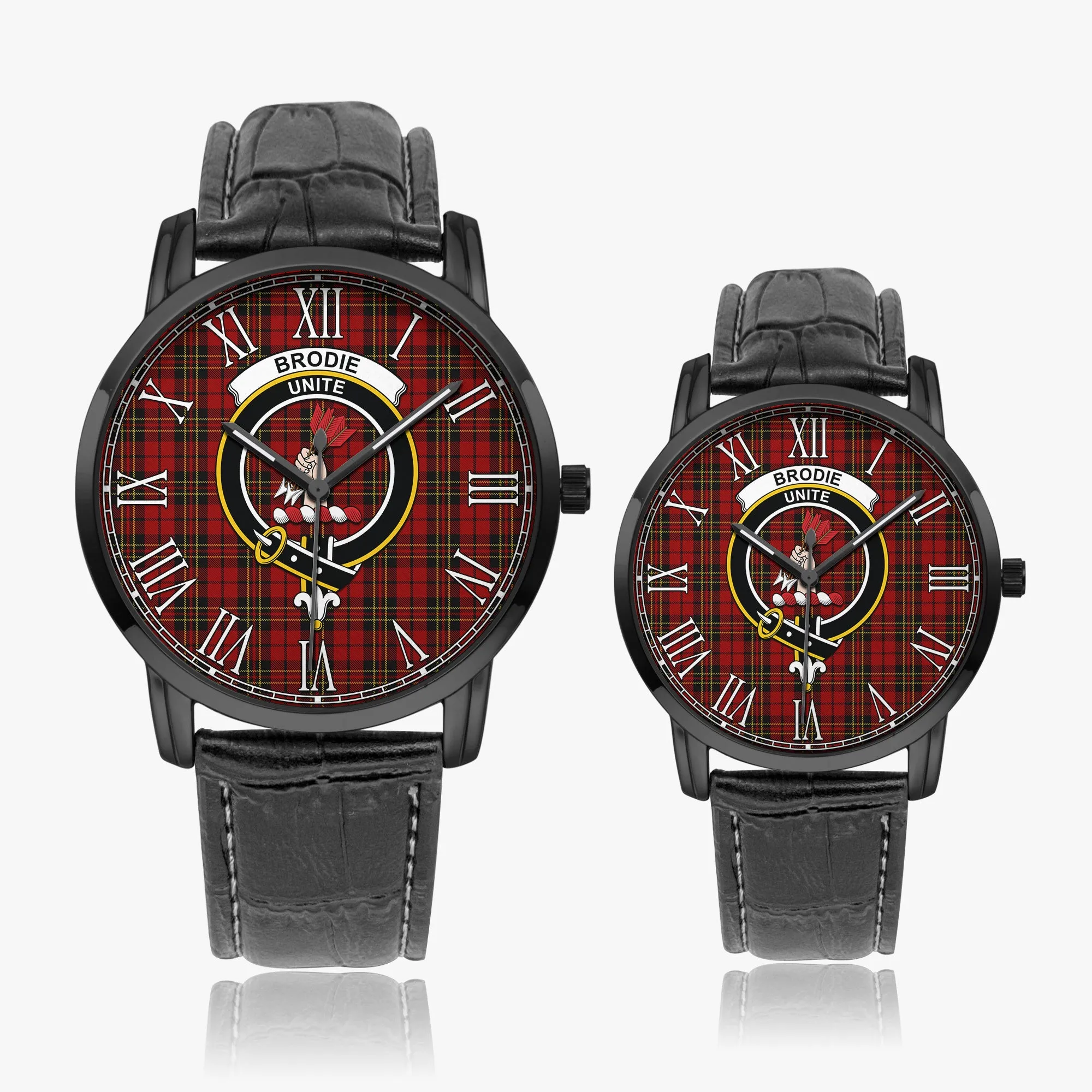 Brodie Tartan Family Crest Leather Strap Quartz Watch