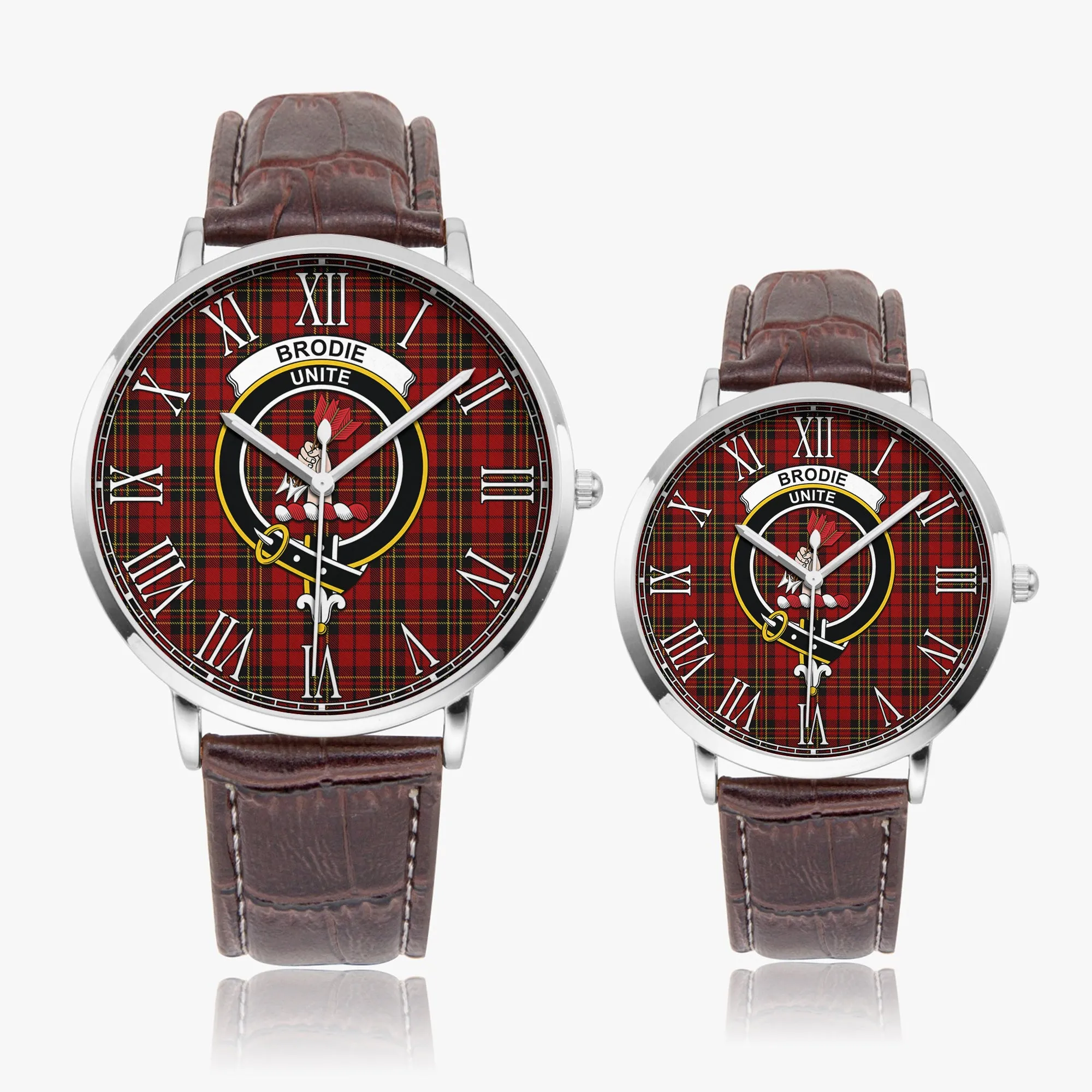 Brodie Tartan Family Crest Leather Strap Quartz Watch