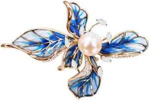 Brooches For Women,14k Gold Plated Copper,Cubic Zirconia French Iris Brooch Pins For Women，Cubic Zirconia Broach，Flower Broach