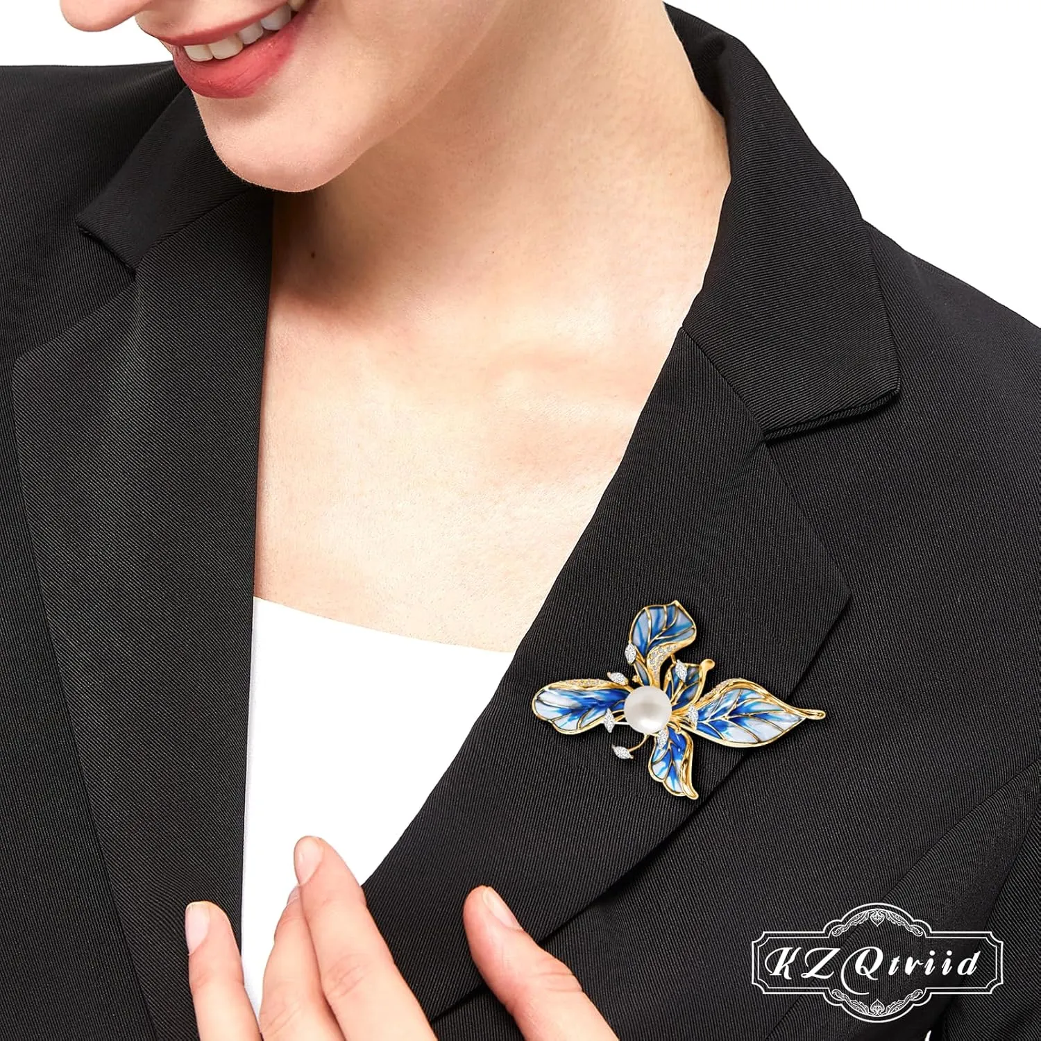 Brooches For Women,14k Gold Plated Copper,Cubic Zirconia French Iris Brooch Pins For Women，Cubic Zirconia Broach，Flower Broach