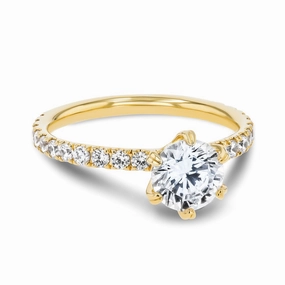 Brooklyn Round Lab Grown Diamond Six Double Prong Side Stone Engagement Ring Colorful Accent Shiny Adornment