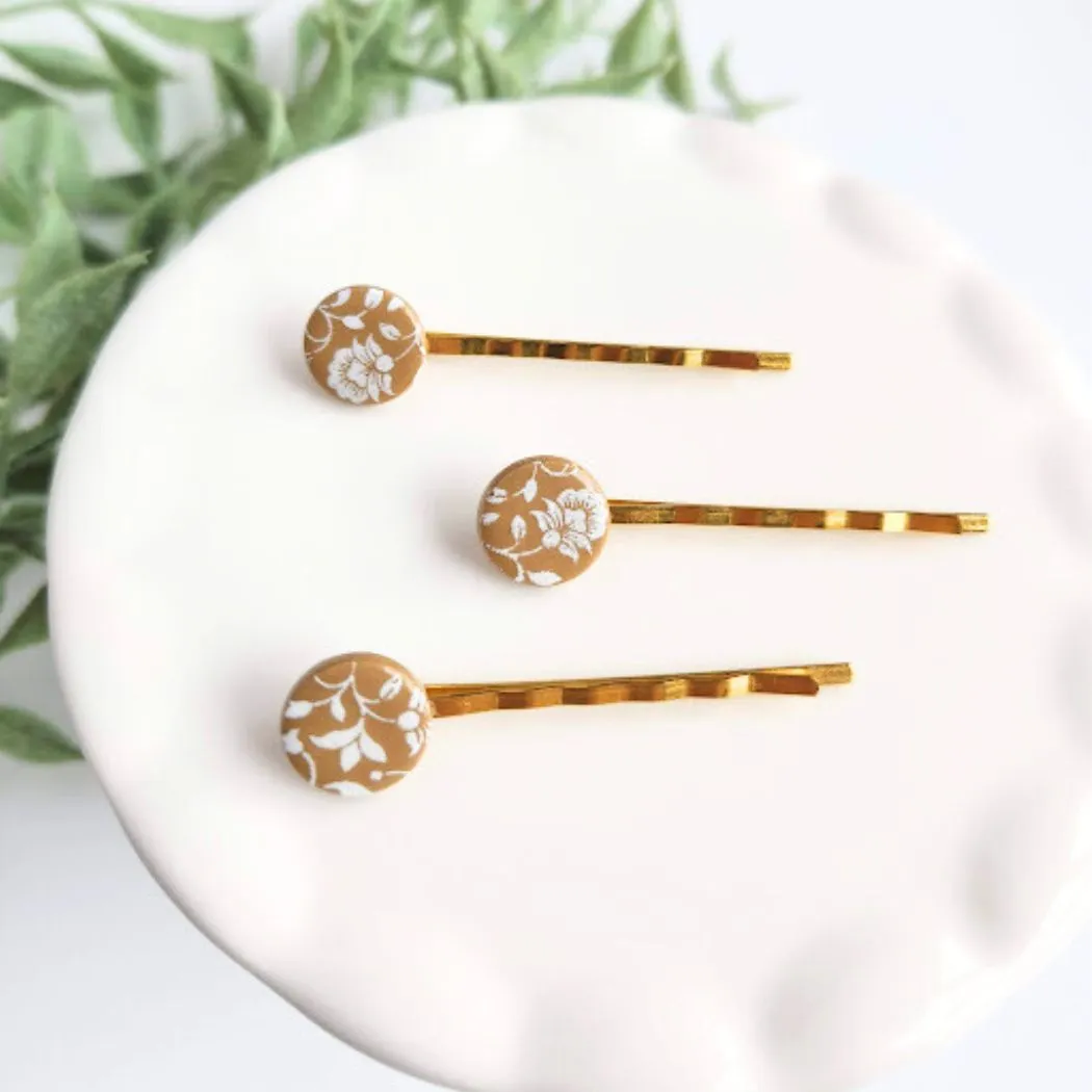 Brown and White Polymer Clay Hair Pin Set