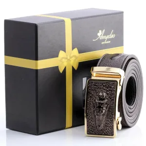 Brown Gold Adjustable Ratchet Slide Buckle Belt