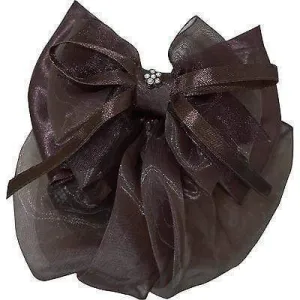 Brown Hair Bow Bun Net Barrette Clip Satin Ribbon Tie Snood Girls Accessories
