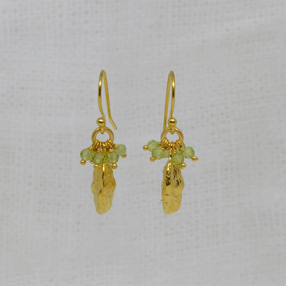 Brushed Gold Cardamon Pod Gemstone Earrings