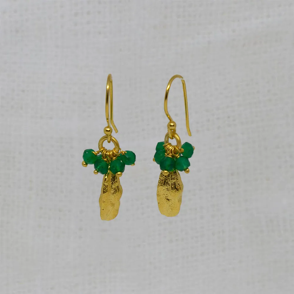 Brushed Gold Cardamon Pod Gemstone Earrings