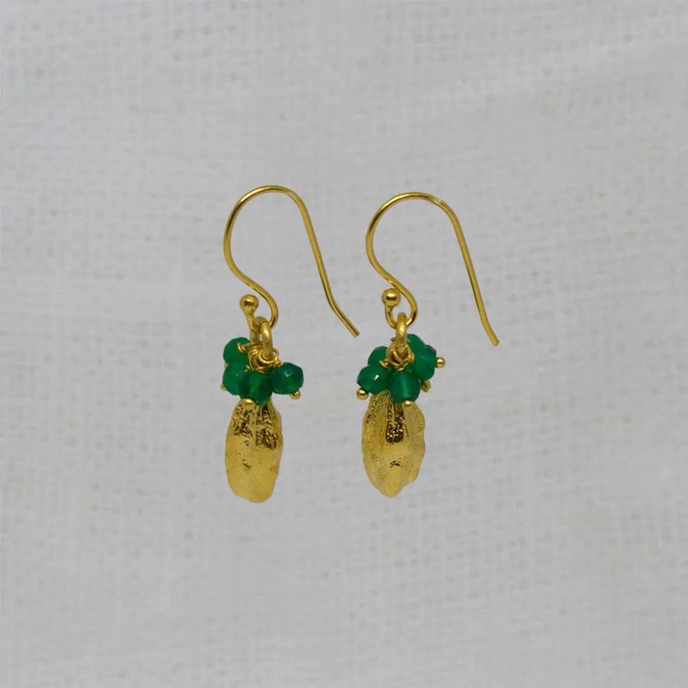 Brushed Gold Cardamon Pod Gemstone Earrings