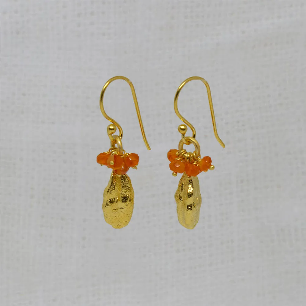 Brushed Gold Cardamon Pod Gemstone Earrings