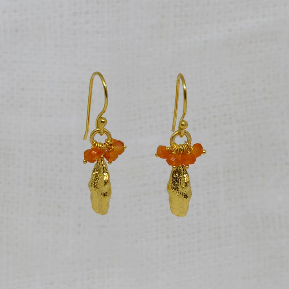 Brushed Gold Cardamon Pod Gemstone Earrings
