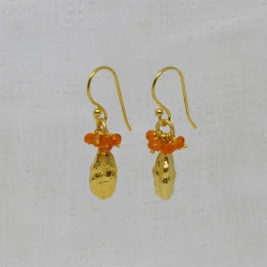 Brushed Gold Cardamon Pod Gemstone Earrings