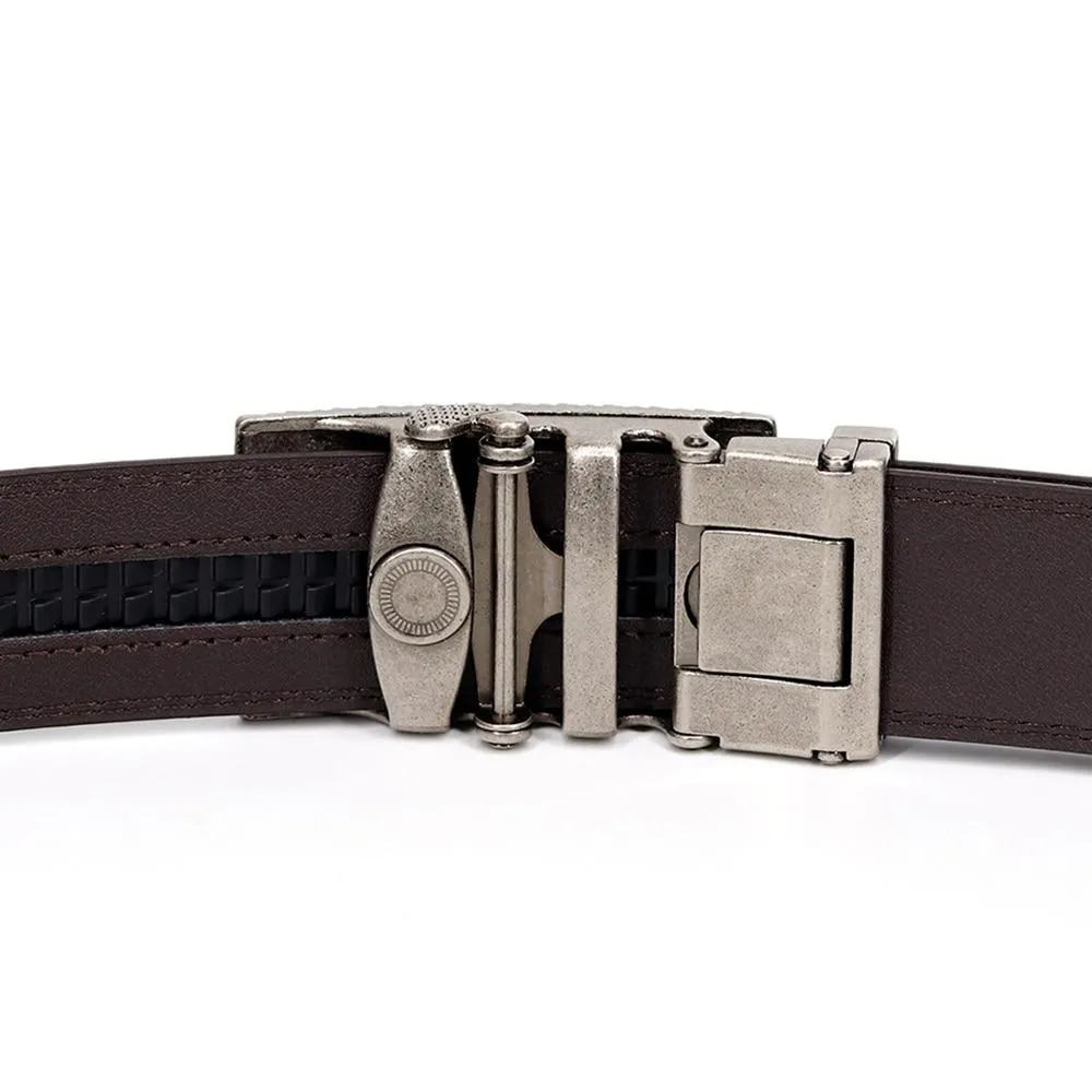 Brushed Nickel with Border Ratcheting Buckle Belt Set