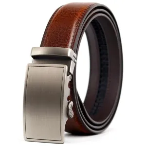 Brushed Nickel with Border Ratcheting Buckle Belt Set