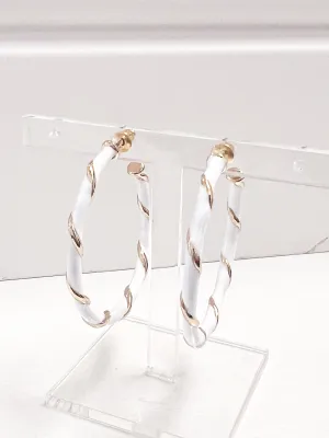 Brynn - Gold & Enamel Hoop Earrings (White)