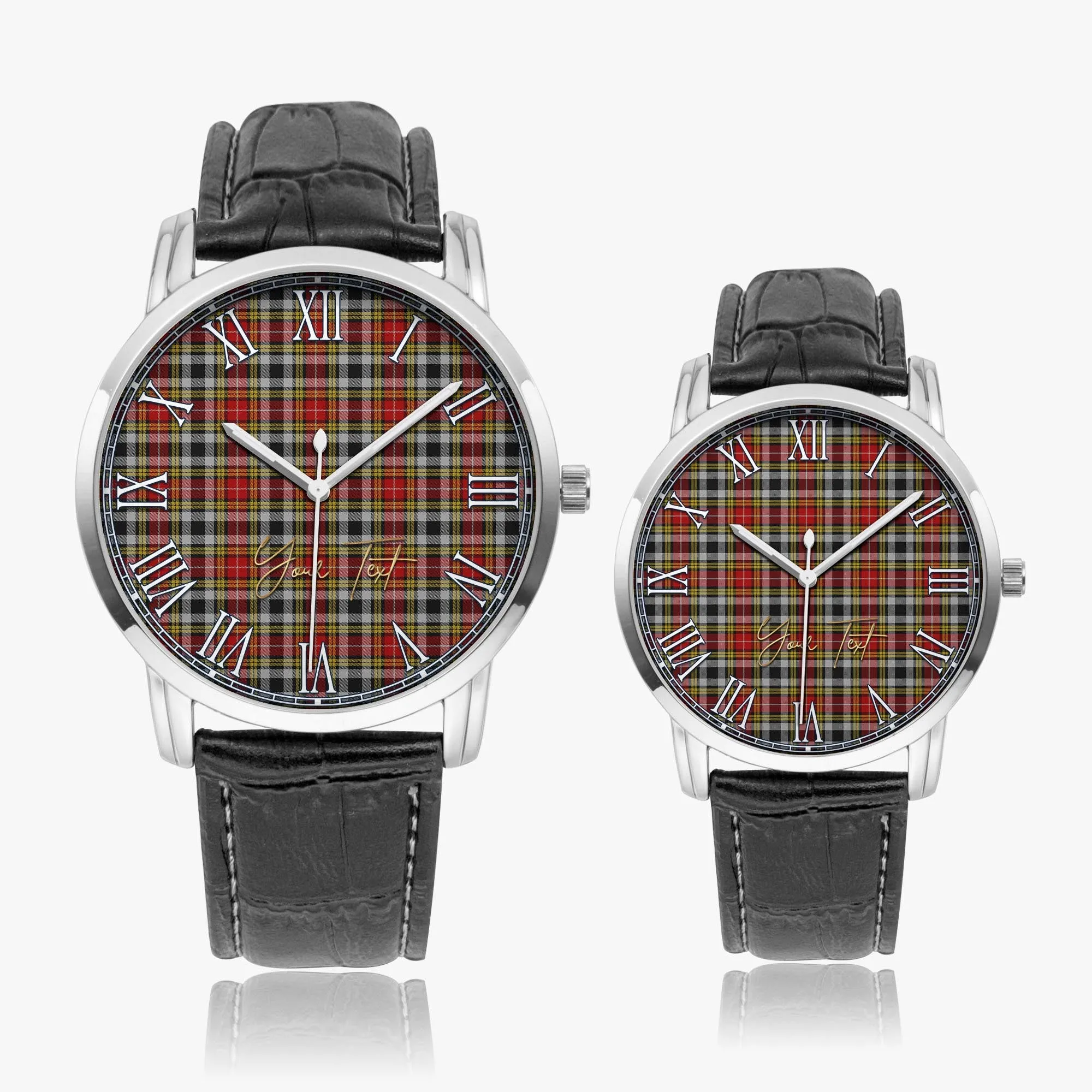 Buchanan Old Dress Tartan Personalized Your Text Leather Trap Quartz Watch