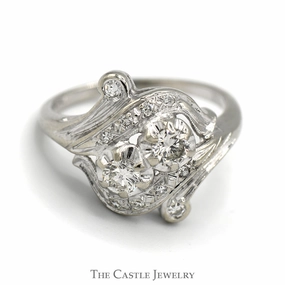 Secure Accessory Unique Work Antique Style Double Diamond Ring with Diamond Accents in 14k White Gold