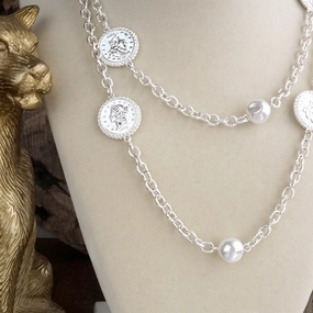 Starlit Relics ?C Coin & Pearl Station Necklace Daily Wear Jewelry