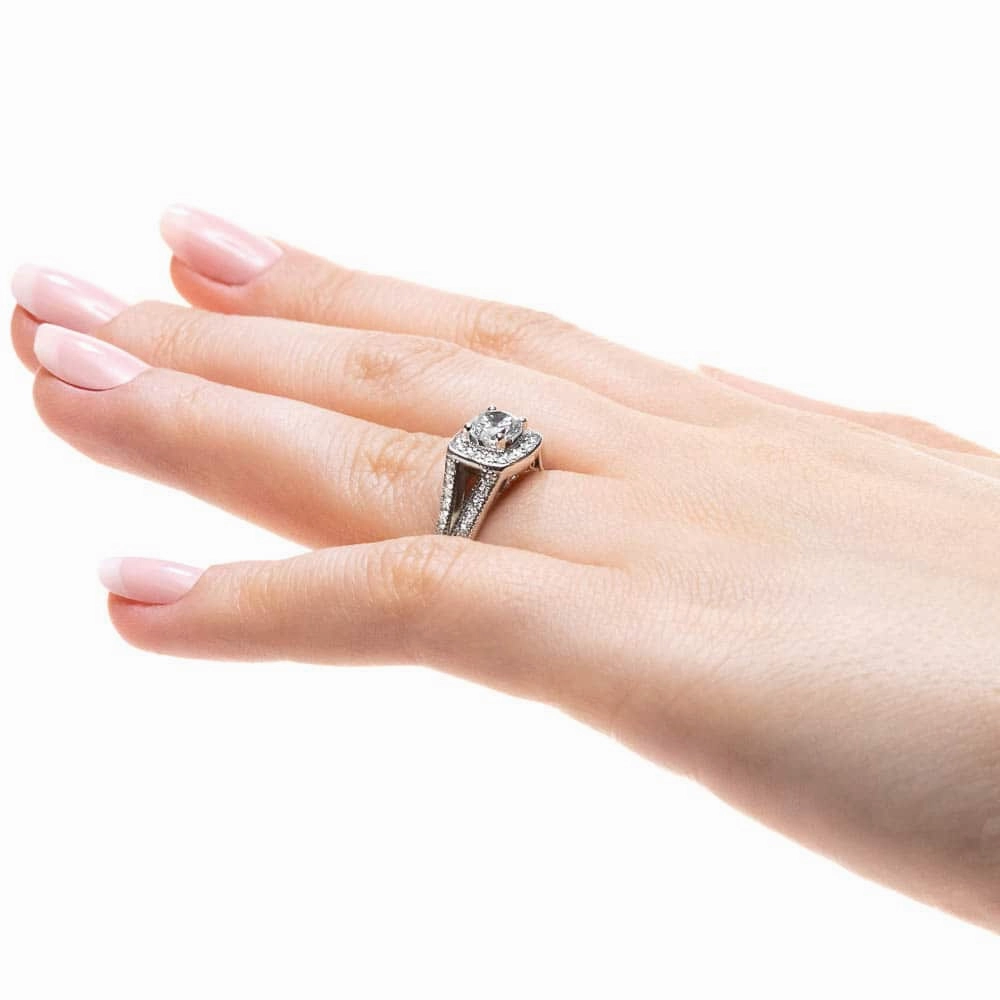 Luxury Finish Catheryn Round Lab Grown Diamond Split Shank Halo Engagement Ring