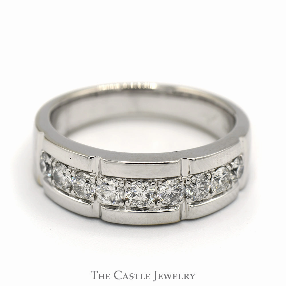 Ribbon Winner Gift For Teens Men's .90cttw Diamond Wedding Band in 14k White Gold - Size 10