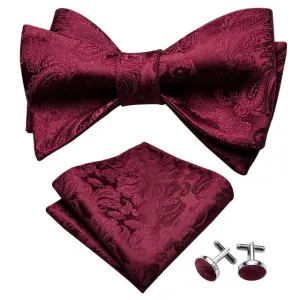 Burgundy Red Paisley Matching Bowtie Set (3pc)