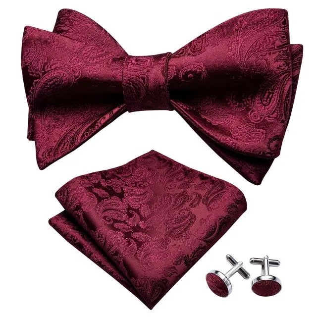 Burgundy Red Paisley Matching Bowtie Set (3pc)