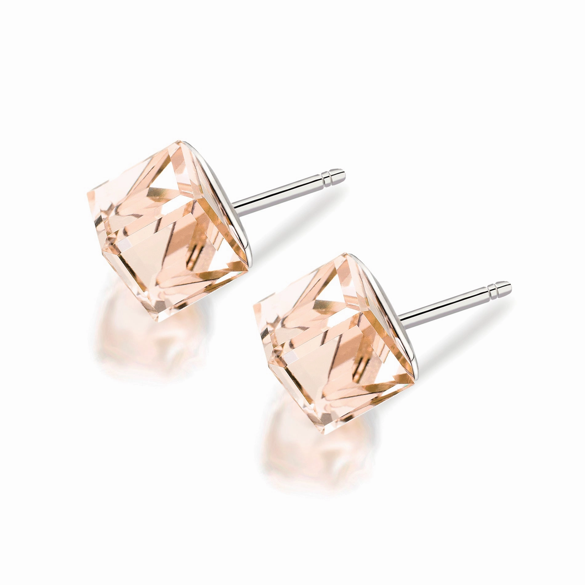 Lesa Michele Faceted Cube Stud Earrings in Stainless Steel made with Crystal Formal Accessory