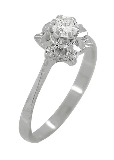 Buttercup Flower Antique Diamond Engagement Ring in 18 Karat White Gold
