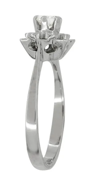 Buttercup Flower Antique Diamond Engagement Ring in 18 Karat White Gold