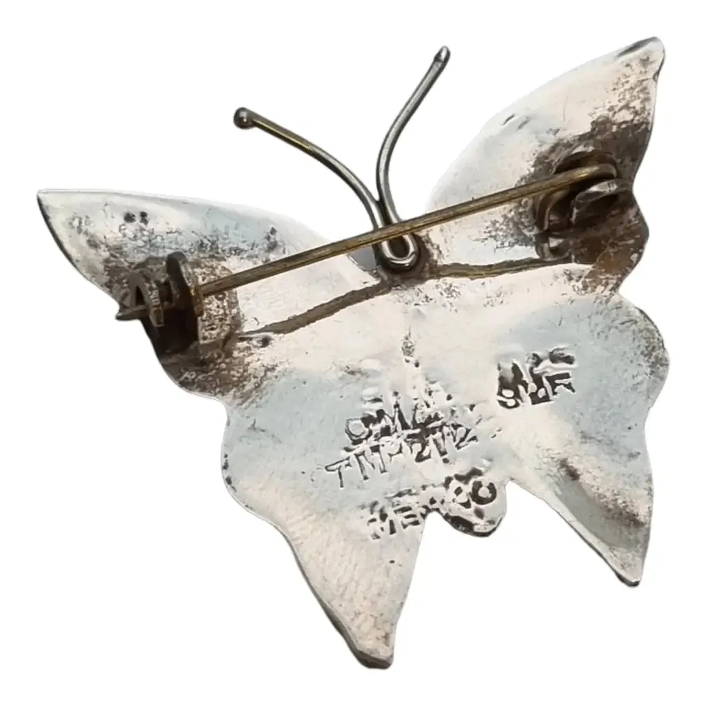 Butterfly brooch in silver, abalone shell pin, silver jewelry.