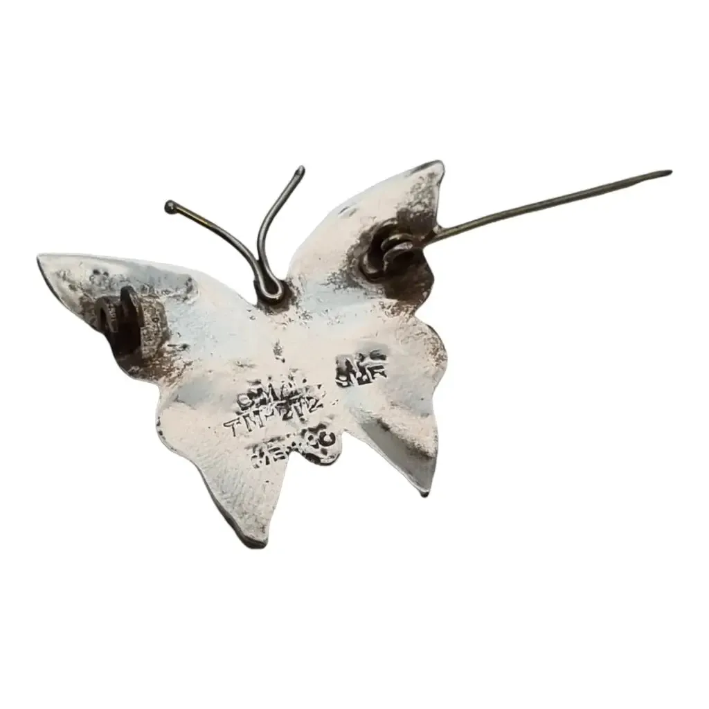 Butterfly brooch in silver, abalone shell pin, silver jewelry.