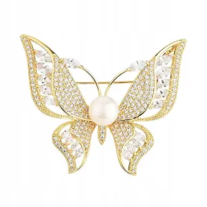Butterfly gold plated brooch with zircons