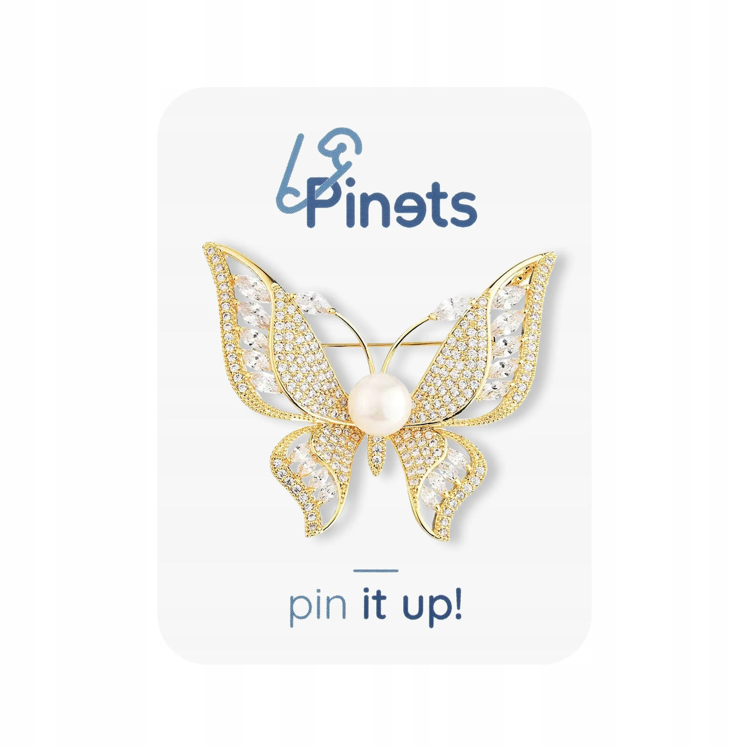Butterfly gold plated brooch with zircons