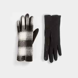 Button Top Plaid Touchscreen Gloves - Black - Plaid - Final Sale