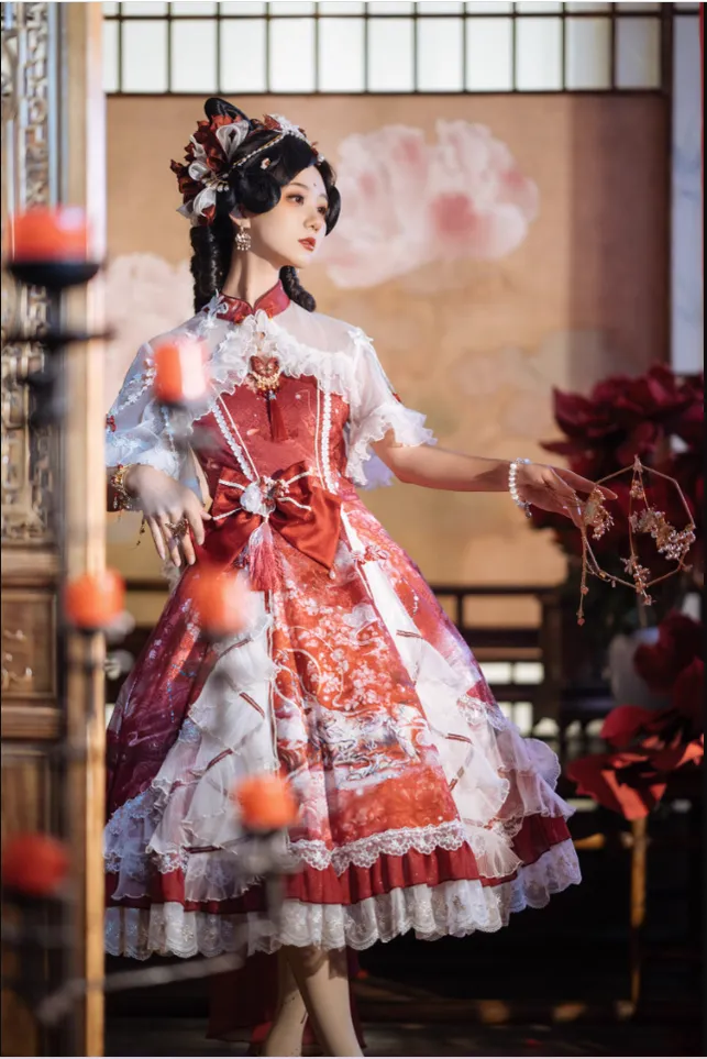 (Buyforme)Two Rural Cats~Nine-Color Deer Chinese Style Lolita Dress  Set