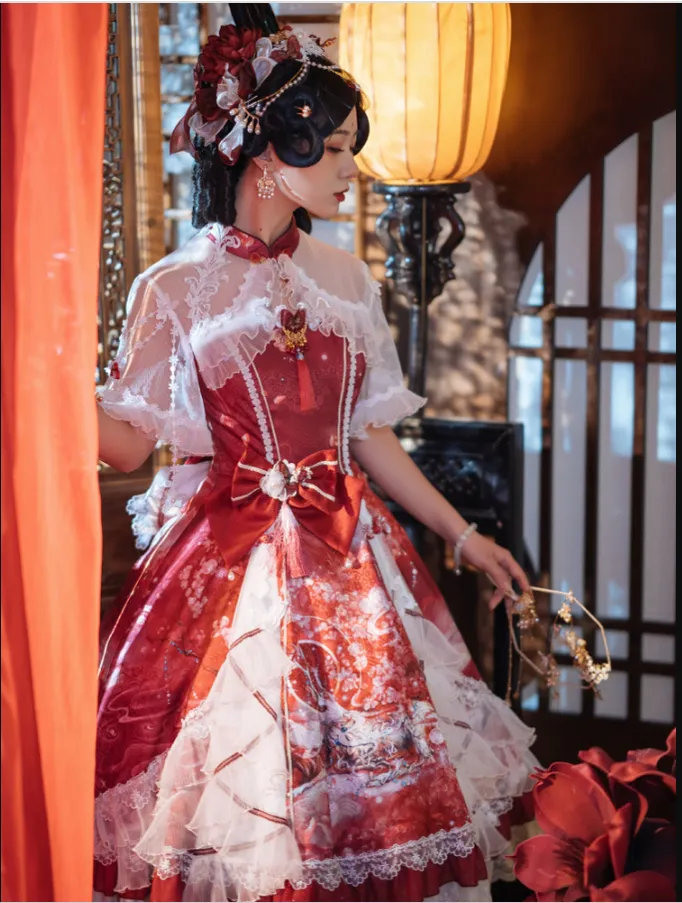 (Buyforme)Two Rural Cats~Nine-Color Deer Chinese Style Lolita Dress  Set