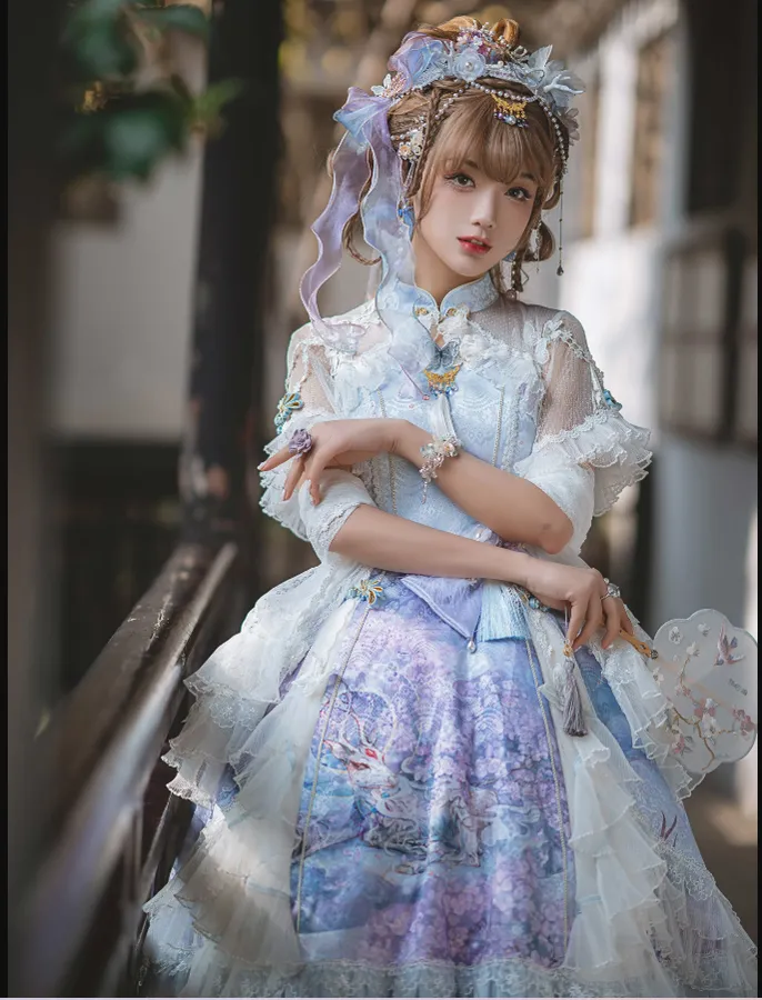 (Buyforme)Two Rural Cats~Nine-Color Deer Chinese Style Lolita Dress  Set