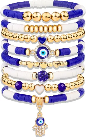cagulax Evil Eye Bracelets Decor-Evil Eye Bracelets For Women Bulk-Stretch Bracel Friendship Charms Couple Birthday Gifts