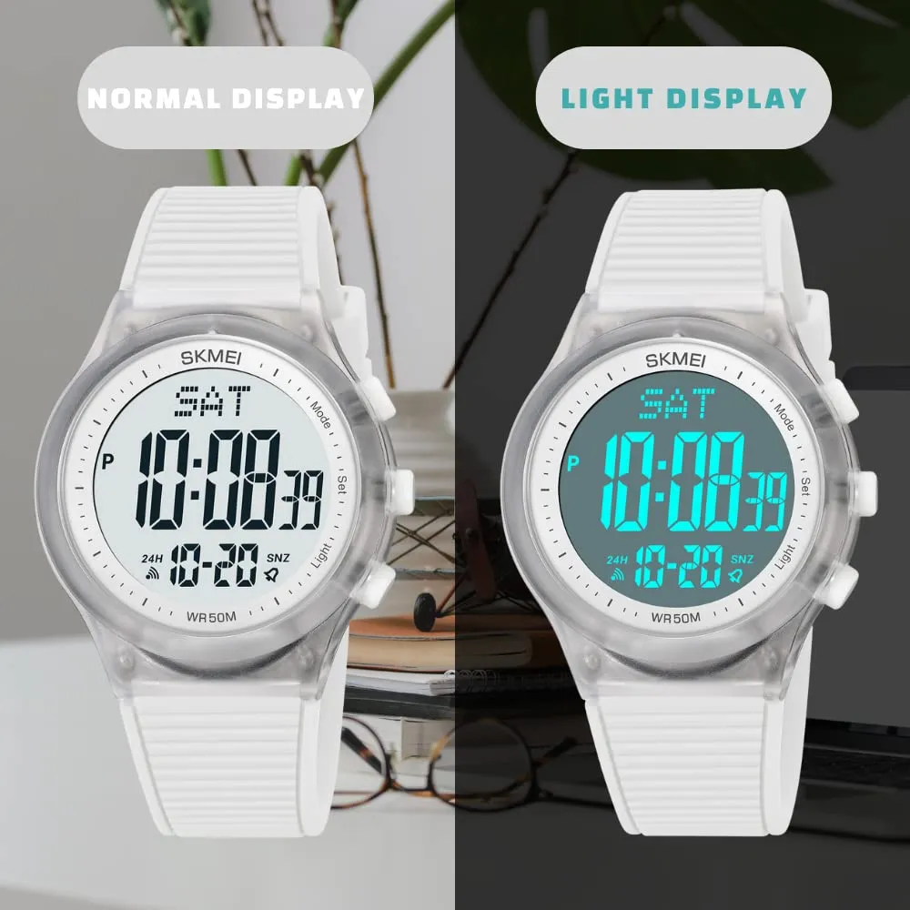 CakCity Digital Watch for Women Waterproof Stopwatch Sports Watches for Mens and Womens Unisex Outdoor Rubber Strap Multifunction Wristwatch with Luminous Display,Black/White
