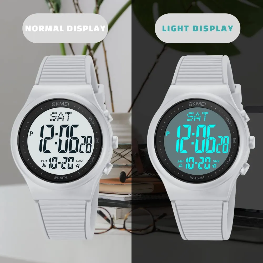 CakCity Digital Watch for Women Waterproof Stopwatch Sports Watches for Mens and Womens Unisex Outdoor Rubber Strap Multifunction Wristwatch with Luminous Display,Black/White