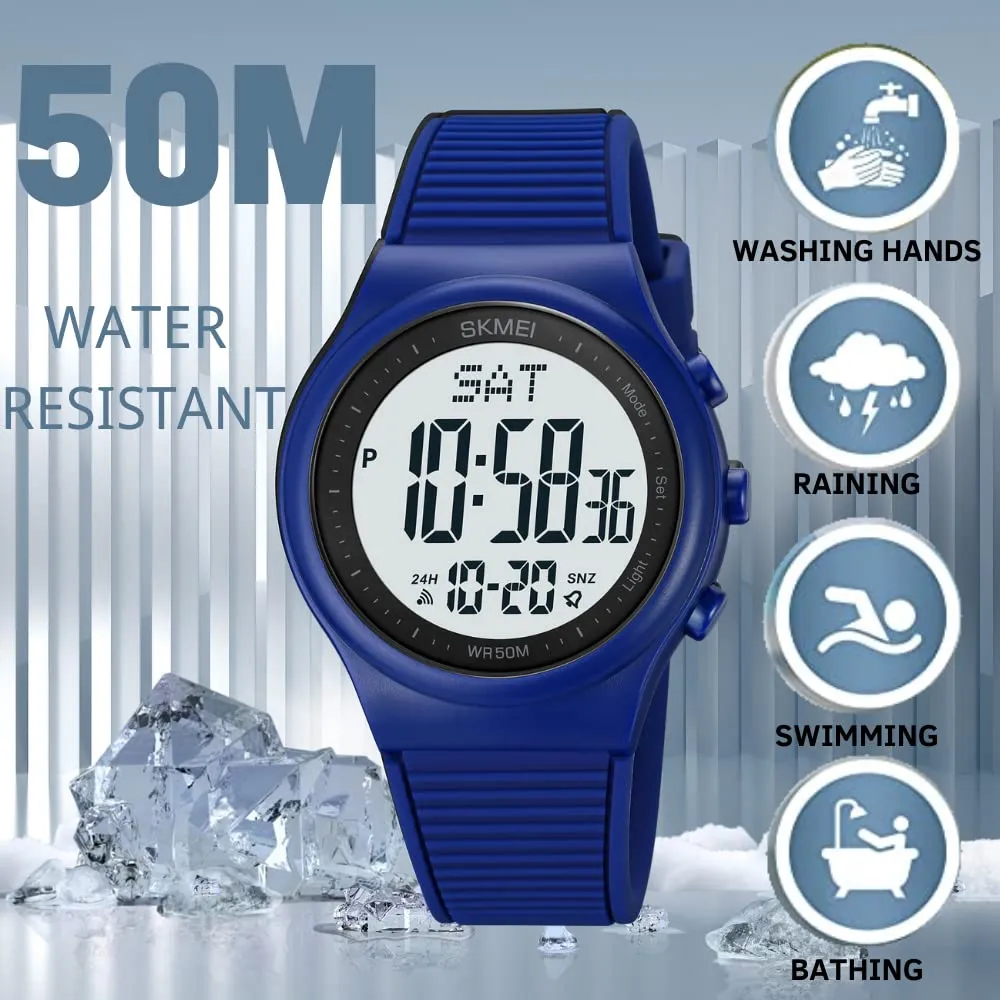 CakCity Digital Watch for Women Waterproof Stopwatch Sports Watches for Mens and Womens Unisex Outdoor Rubber Strap Multifunction Wristwatch with Luminous Display,Black/White